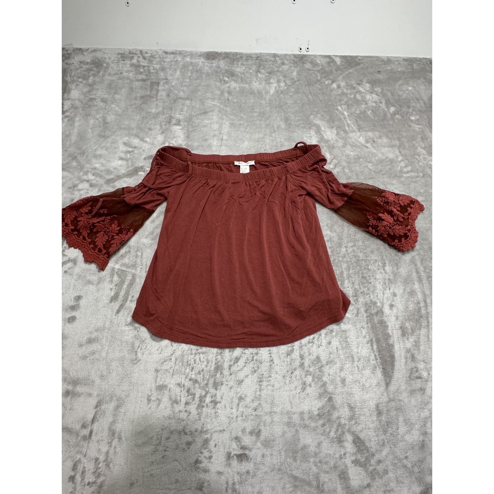 Miley + Molly Womens Top Sheerโ Blouse Women's Size Large Rust Lace Sleeves EUC